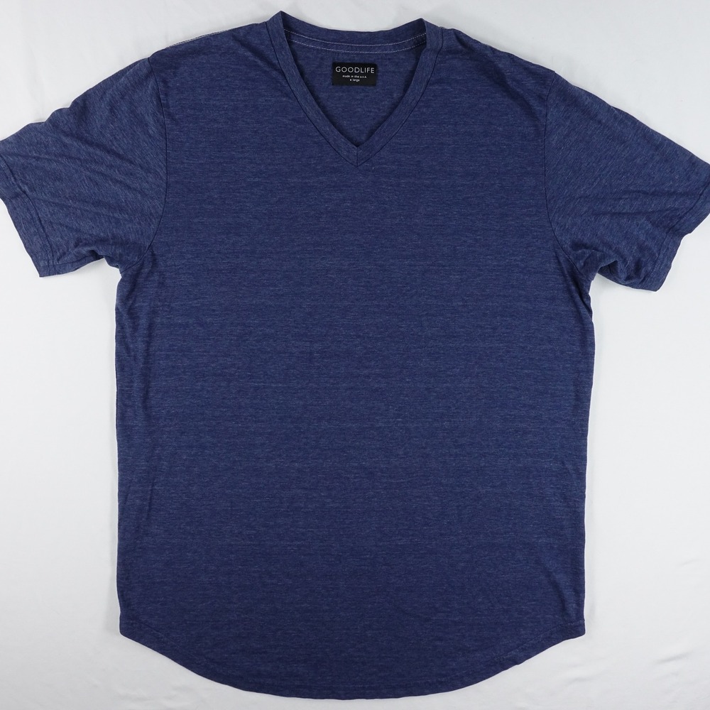 Goodlife T-Shirt Men's XL V-Neck Curved Hem Short Sleeve Cotton Poly Blue USA